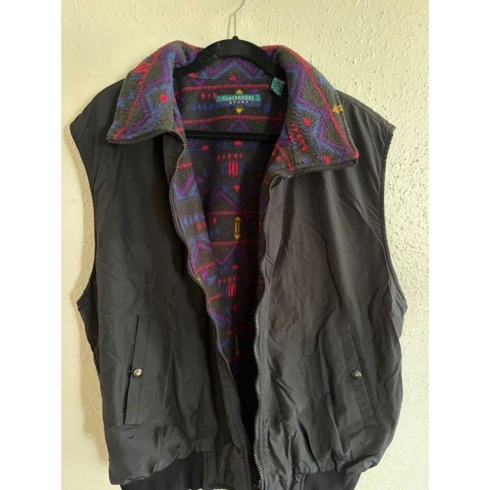 Vintage 90s Claybrooke Sport Nylon Vest Black Aztec Fleece Lined XL Gorpcore
